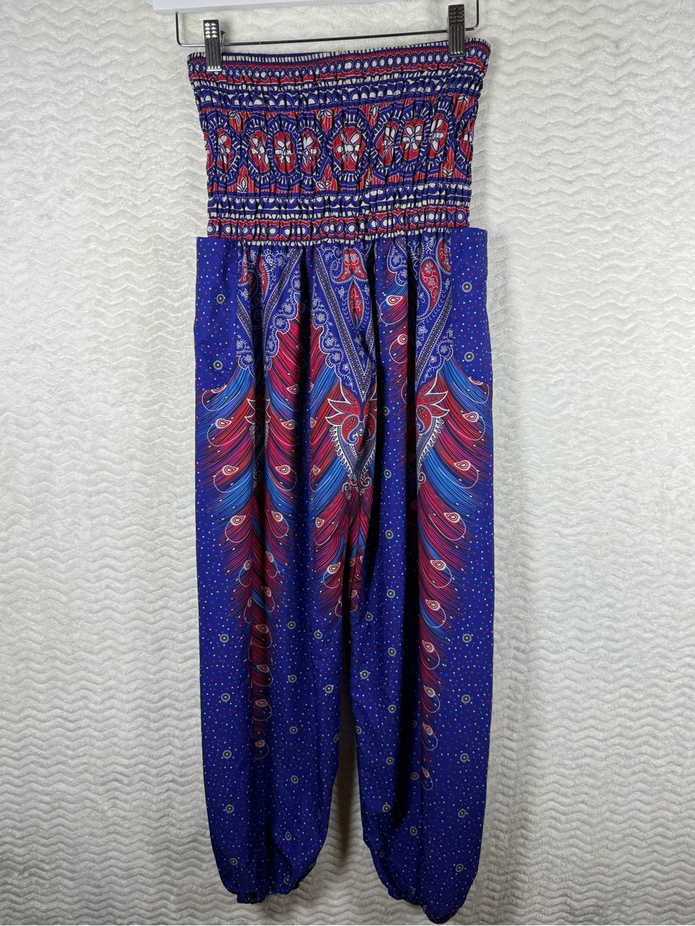 Women's Blue Floral Printed harem pants or Strapless Jumpsuit
